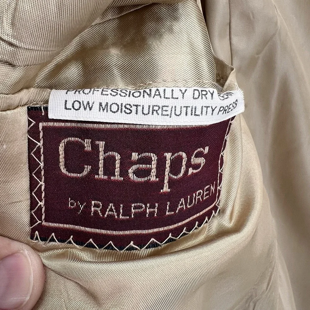 Chaps Ralph Lauren Camel Hair Blazer Jacket Pockets Leather Buttons USA